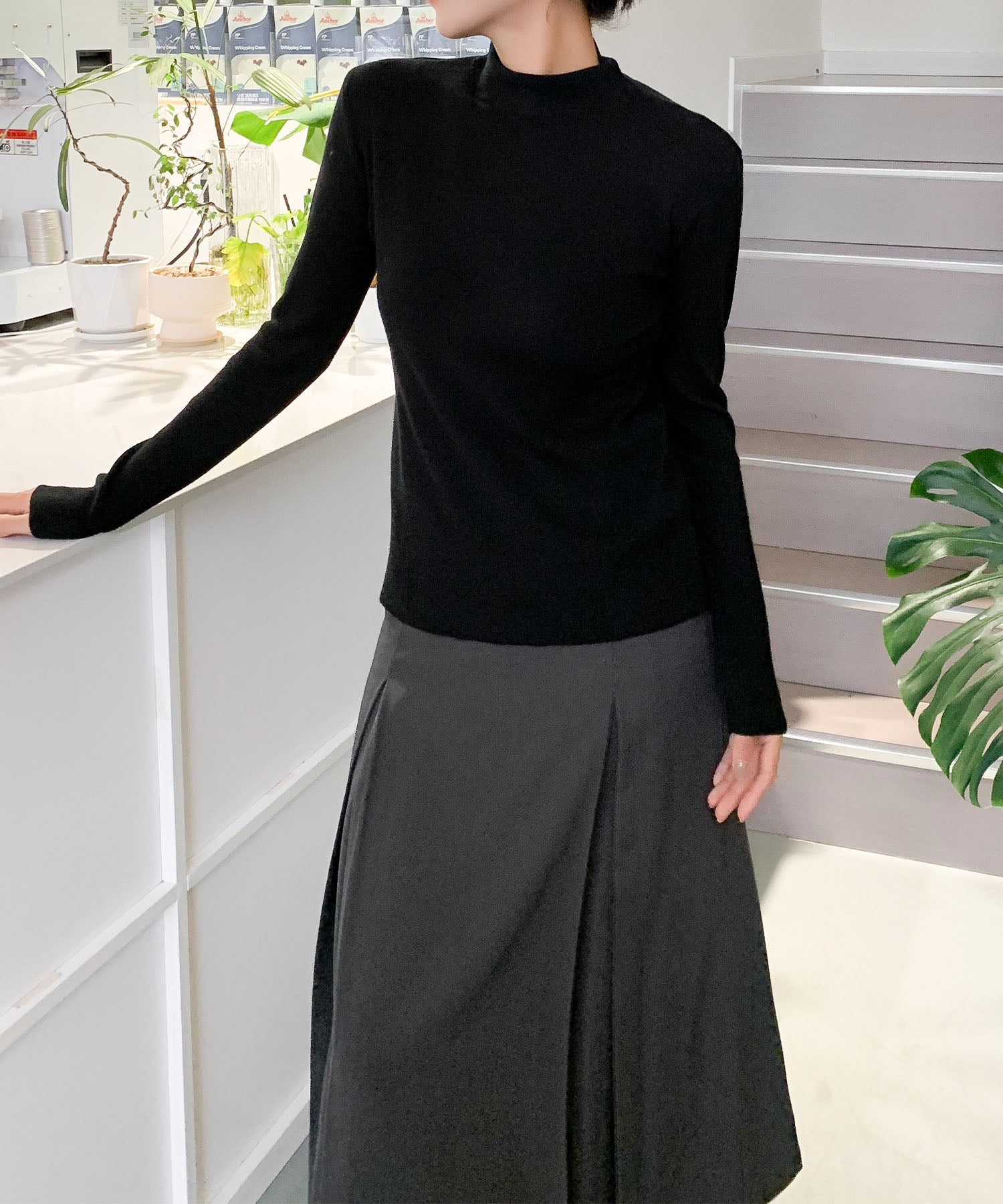 aimoha/無地モックネックニットソートップス