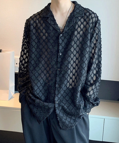 [aimoha Men's] All-over patterned see-through shirt