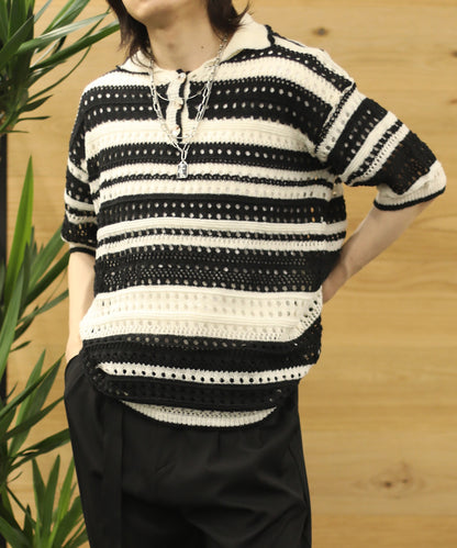 [aimoha Men's] Border pattern knit short sleeve