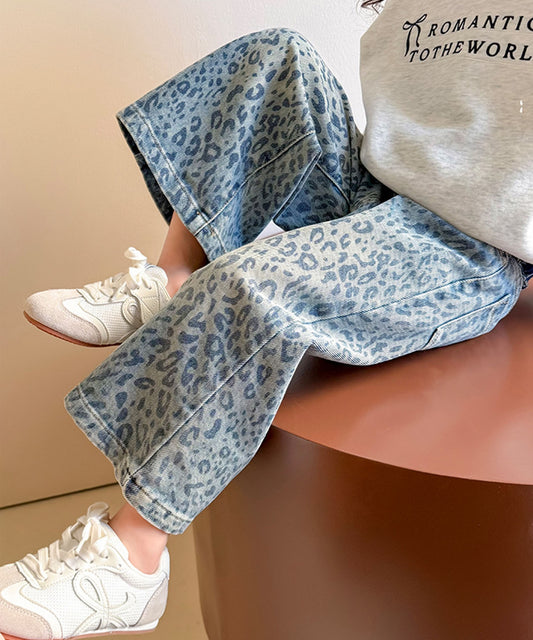 【aimoha-KIDS-】キッズ　ヒョウ柄ワイドデニムパンツ