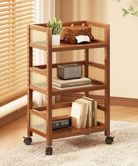 ラタン調スリム3段収納ワゴンキャスターラック