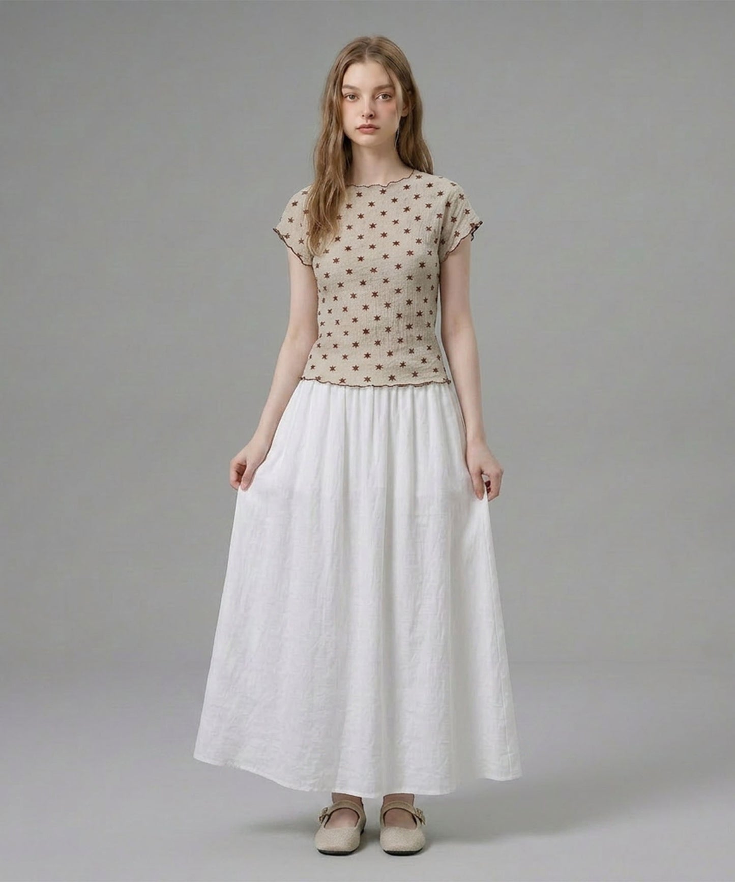 HOOK for girls バブルシフォン総柄クロップドトップス