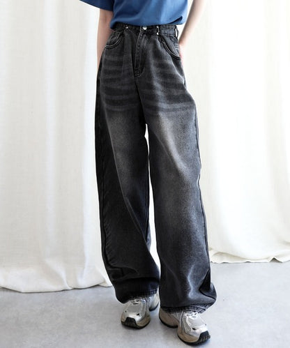 2WAYデザインジーンズデニム深めのウエストタックハイウエストデニムパンツ