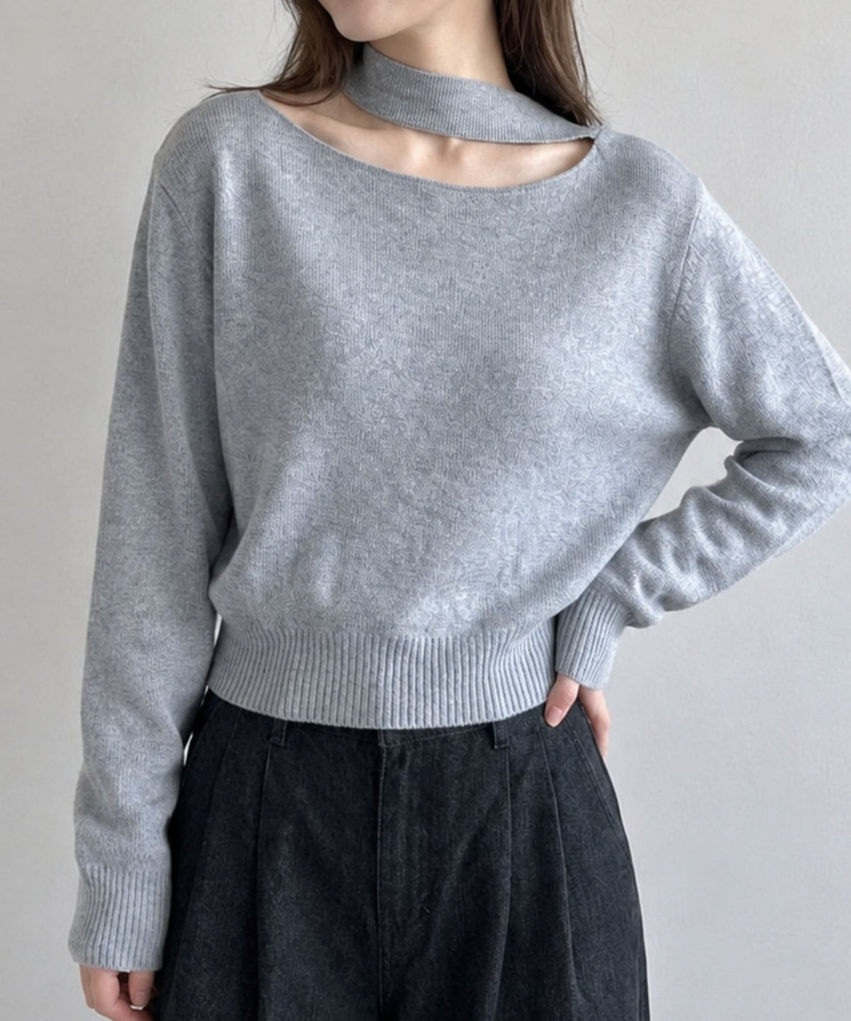 aimoha/アシンメトリーカットアウトニットトップス