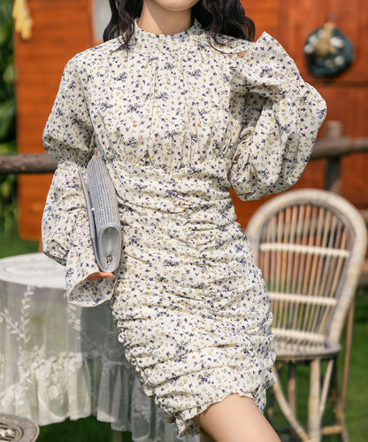 【Jasmine】スタンドカラーパワショル花柄ミニワンピース　（OG)