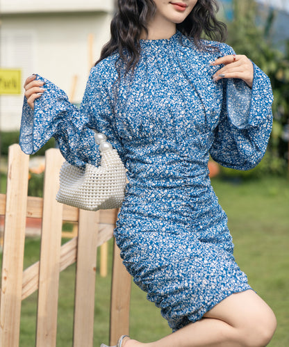 【Jasmine】スタンドカラーパワショル花柄ミニワンピース　（OG)