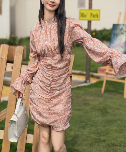 【Jasmine】スタンドカラーパワショル花柄ミニワンピース　（OG)