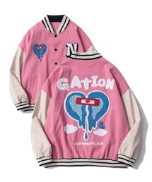 【HOOK】アメカジ袖配色切り替えドッキングブルゾン ワッペン刺繍入り