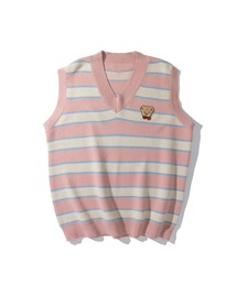 【HOOK】古着風レトロ柄・幾何学模様・ボーダー柄・ 配色ベスト