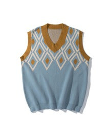 【HOOK】古着風レトロ柄・幾何学模様・ボーダー柄・ 配色ベスト