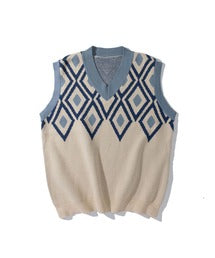 【HOOK】古着風レトロ柄・幾何学模様・ボーダー柄・ 配色ベスト