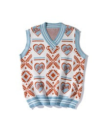 【HOOK】古着風レトロ柄・幾何学模様・ボーダー柄・ 配色ベスト