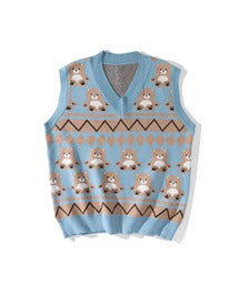 【HOOK】古着風レトロ柄・幾何学模様・ボーダー柄・ 配色ベスト