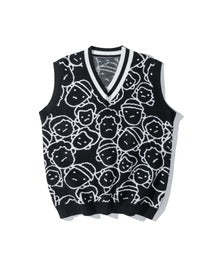 【HOOK】古着風レトロ柄・幾何学模様・ボーダー柄・ 配色ベスト
