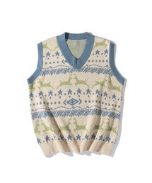 【HOOK】古着風レトロ柄・幾何学模様・ボーダー柄・ 配色ベスト