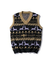 【HOOK】古着風レトロ柄・幾何学模様・ボーダー柄・ 配色ベスト