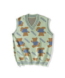 【HOOK】古着風レトロ柄・幾何学模様・ボーダー柄・ 配色ベスト