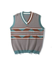 【HOOK】古着風レトロ柄・幾何学模様・ボーダー柄・ 配色ベスト