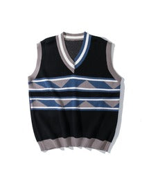 【HOOK】古着風レトロ柄・幾何学模様・ボーダー柄・ 配色ベスト