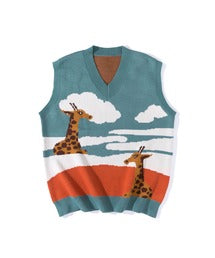 【HOOK】古着風レトロ柄・幾何学模様・ボーダー柄・ 配色ベスト