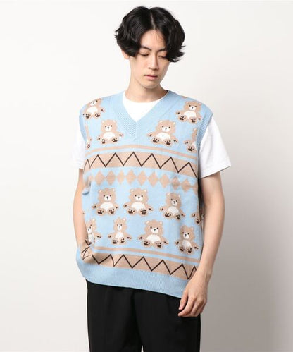 【HOOK】古着風レトロ柄・幾何学模様・ボーダー柄・ 配色ベスト