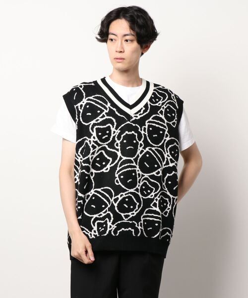 【HOOK】古着風レトロ柄・幾何学模様・ボーダー柄・ 配色ベスト