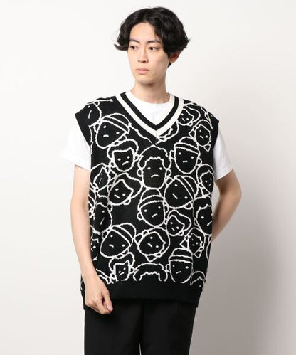 【HOOK】古着風レトロ柄・幾何学模様・ボーダー柄・ 配色ベスト