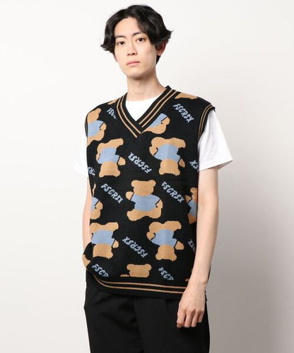【HOOK】古着風レトロ柄・幾何学模様・ボーダー柄・ 配色ベスト