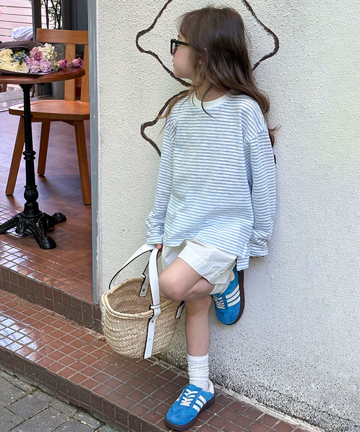 【aimoha-KIDS-】キッズ　シアーボーダーロングTシャツ