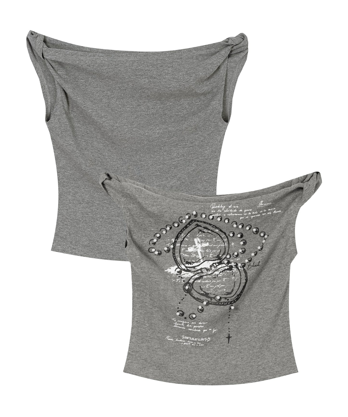HOOK for girls クロス柄グラフィック オフショルダークロップドTシャツ
