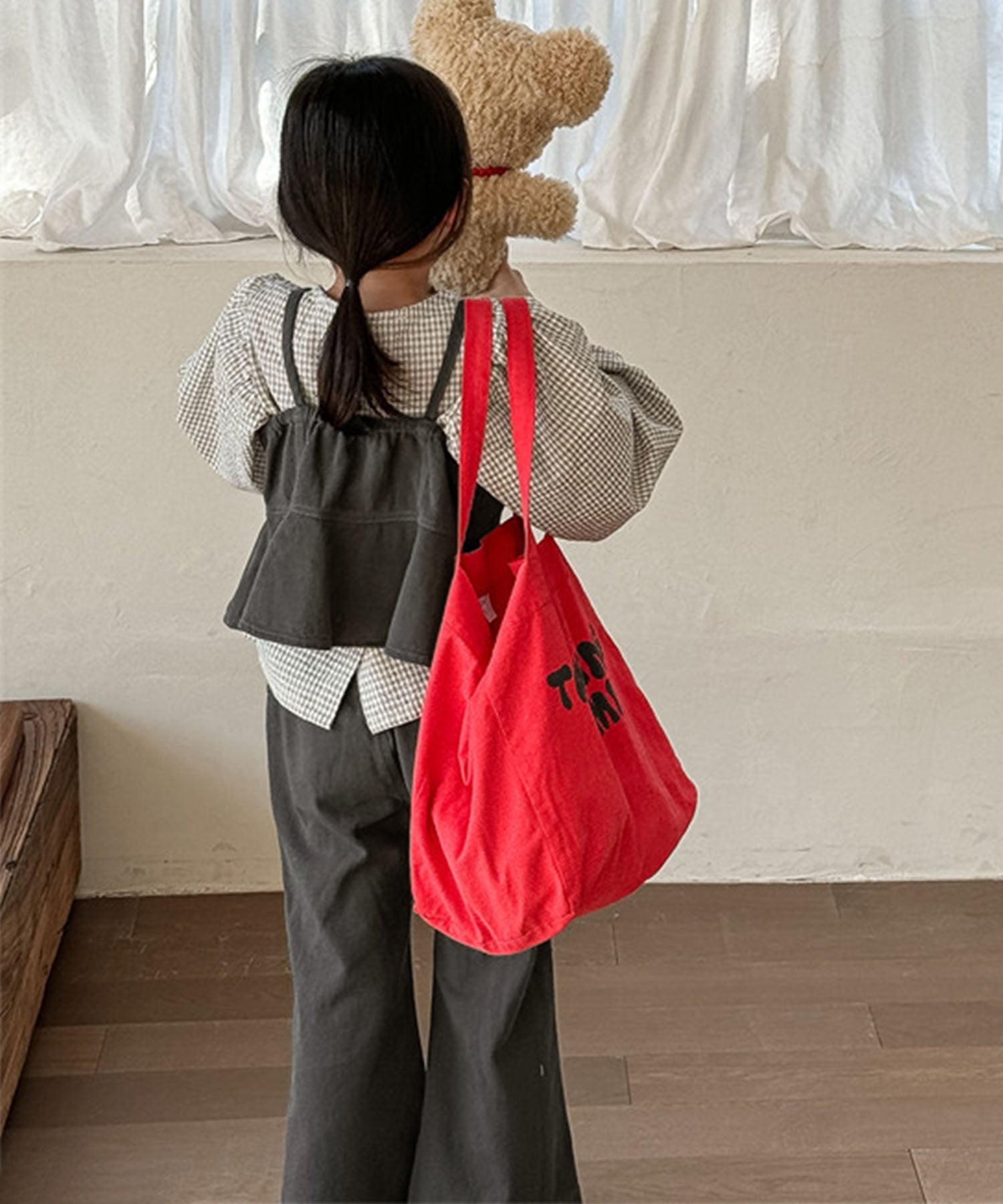 【aimoha-KIDS-】キッズ　フリルビスチェ×セミワイドパンツ セットアップ