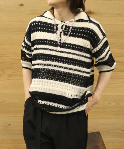 [aimoha Men's] Border pattern knit short sleeve