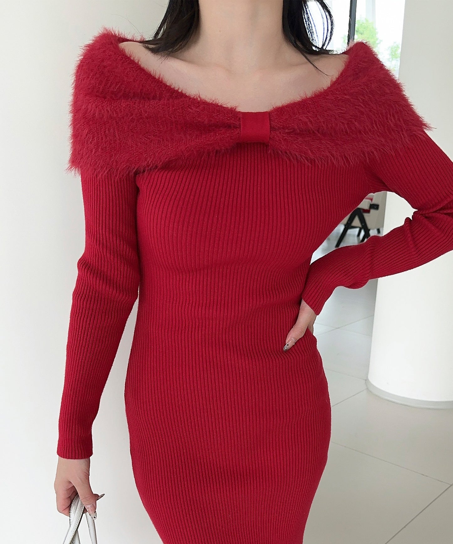 【Jasmine】ワンショルリボンニットワンピース