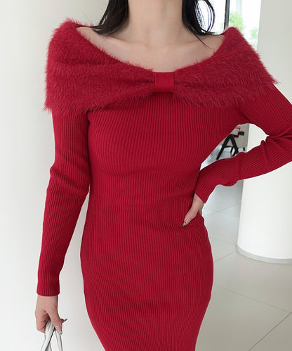 【Jasmine】ワンショルリボンニットワンピース