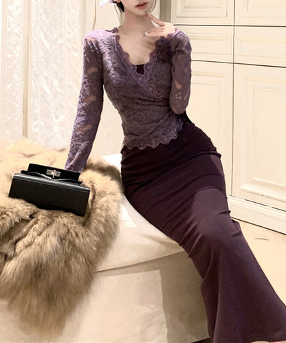 【Jasmine】シアーレーストップス＋スウェットキャミワンピース