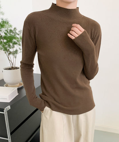 aimoha/無地モックネックニットソートップス