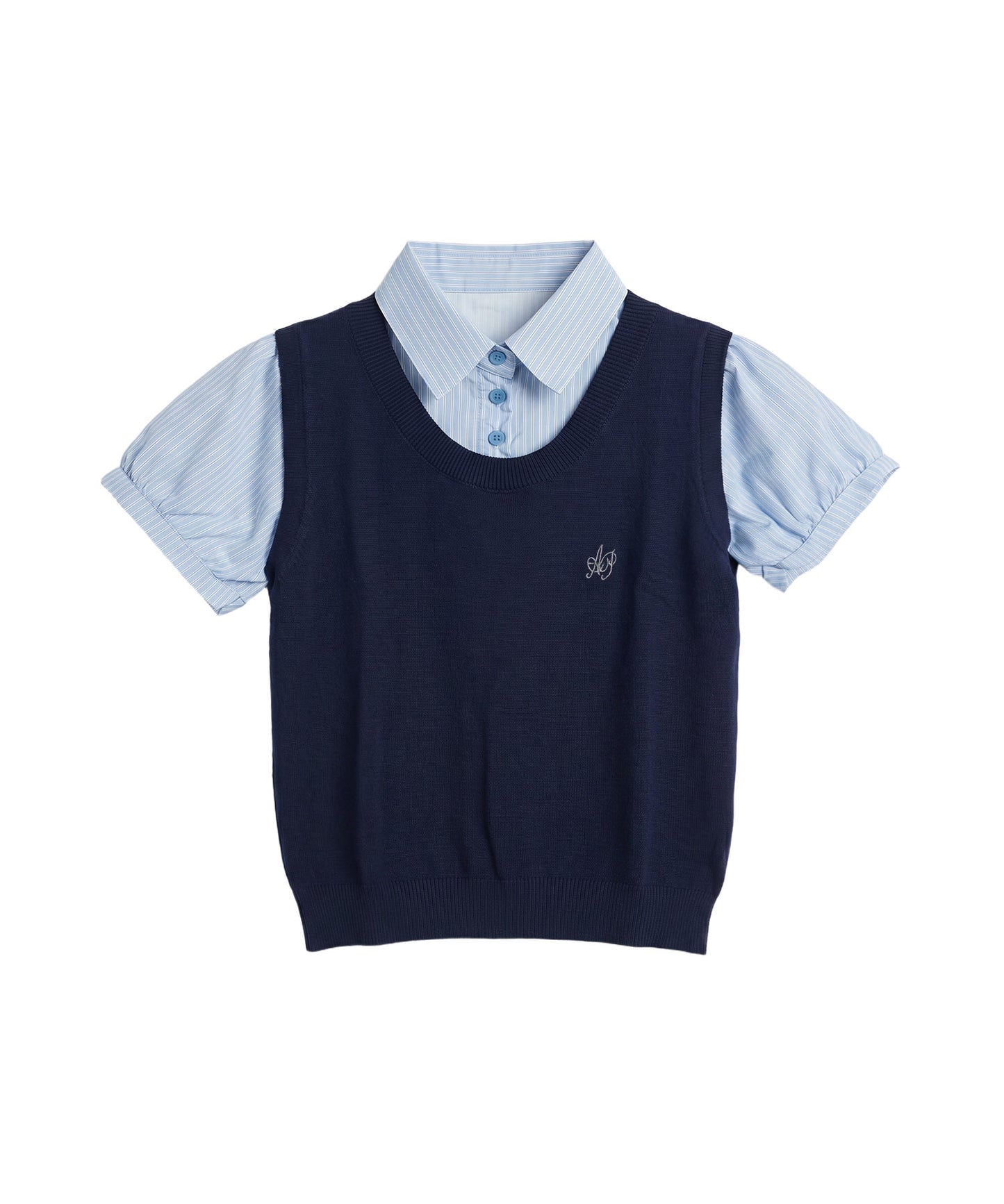 HOOK for girls ニットベスト×半袖シャツ レイヤードライクトップス