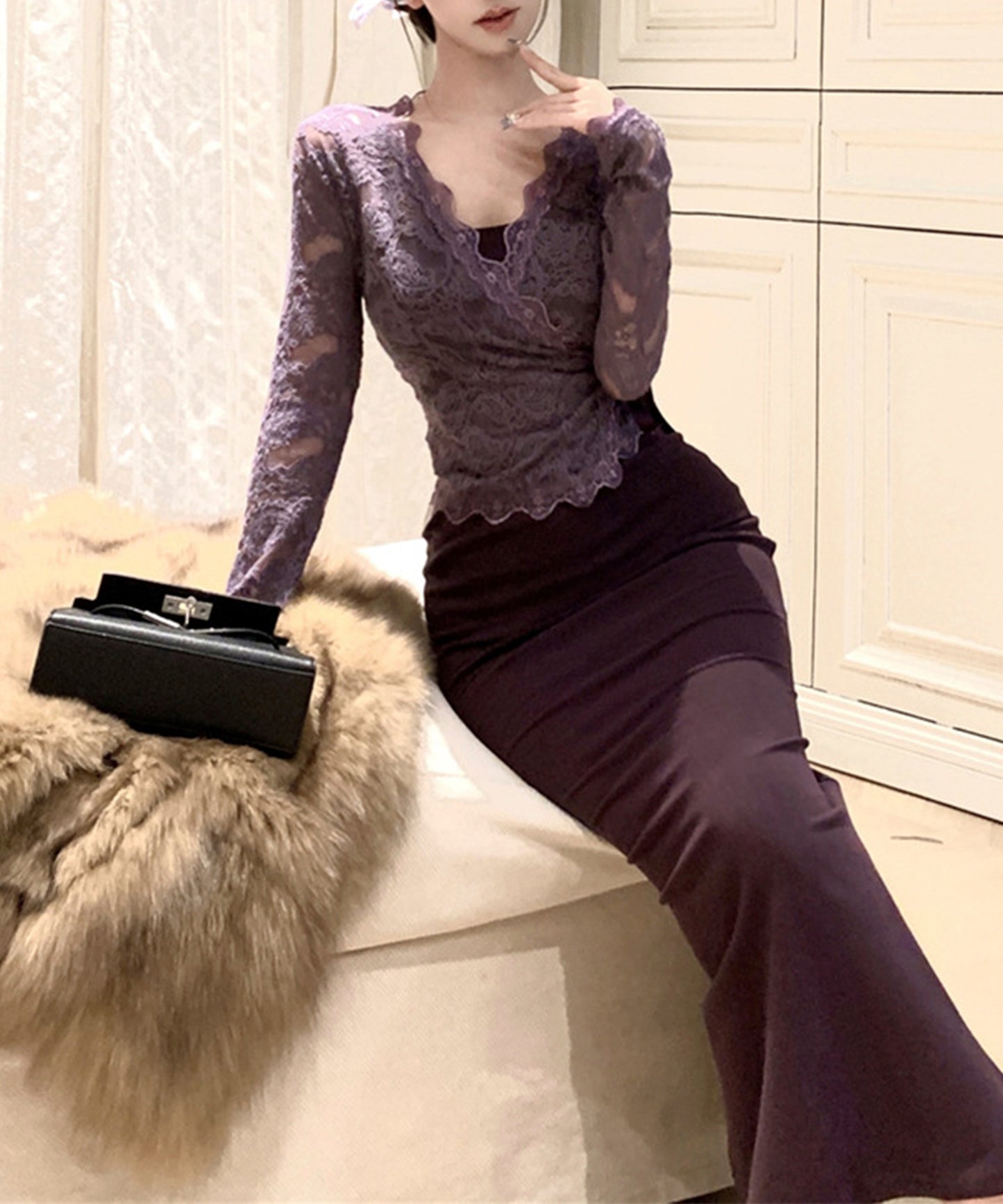 【Jasmine】シアーレーストップス＋スウェットキャミワンピース