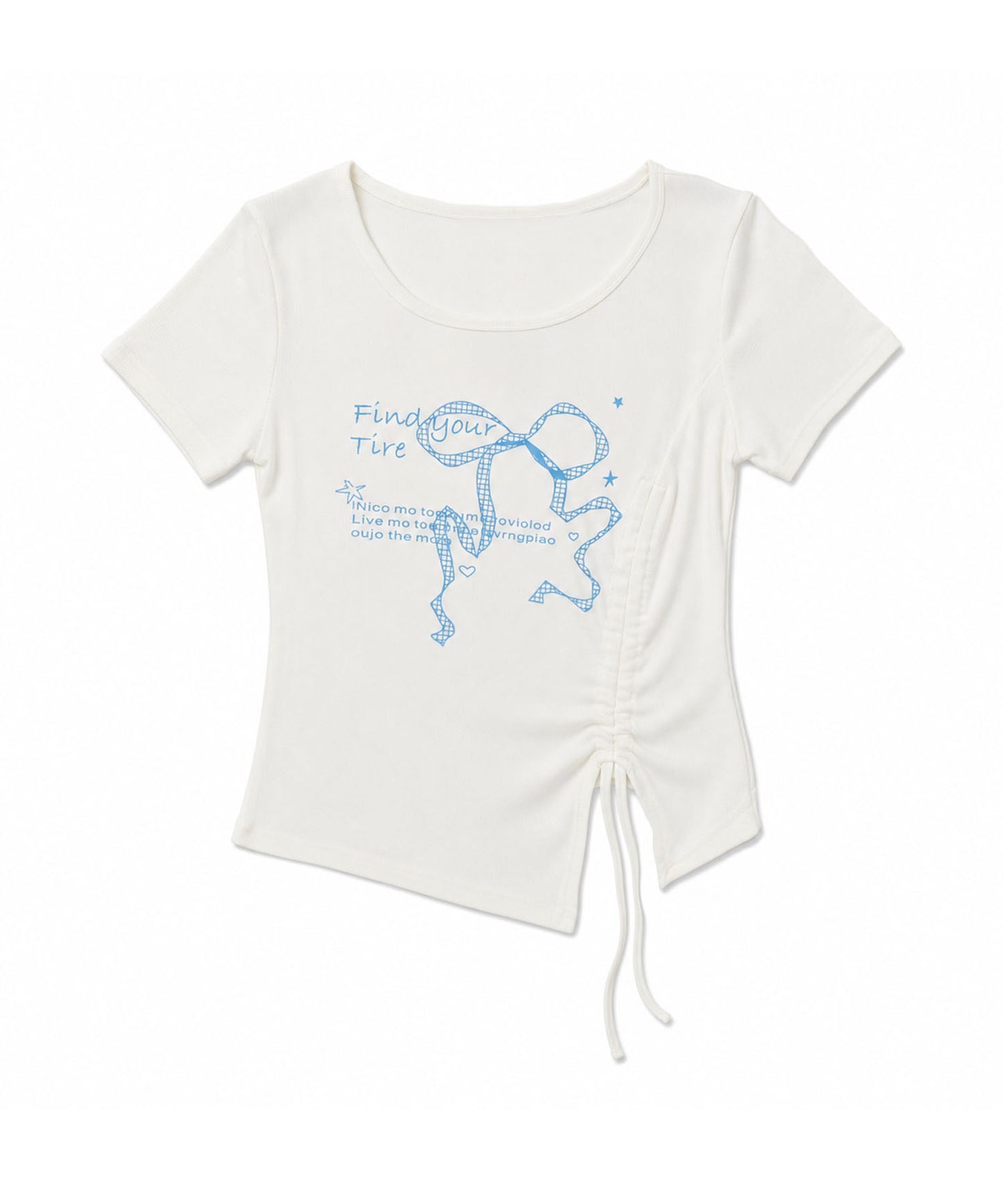 HOOK for girls リボングラフィック × サイドギャザー コンパクトストリートT