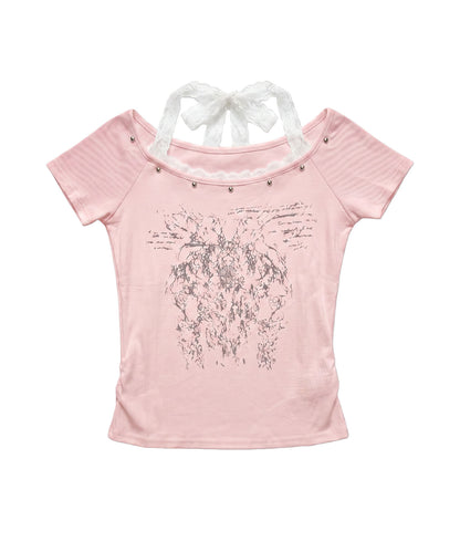 HOOK for girls レースレイヤード風 × グラフィック コンパクトT