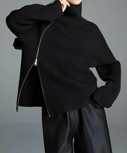 斜めファスナー アシンメトリーニットトップス（ダブルジップ仕様）