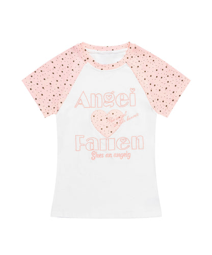 HOOK for girls　パッチ刺繍 ハートロゴ 星柄切替 ラグランTシャツ レディース Y2K ガーリー 半袖 カットソー