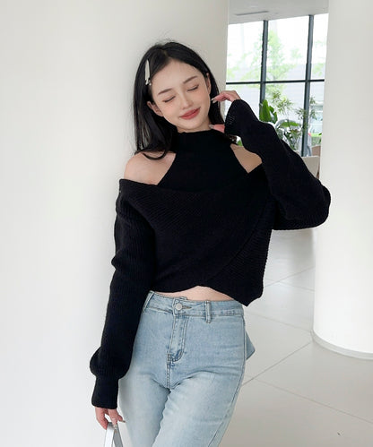 【Jasmine】ハイネック肩見せニットプルオーバー