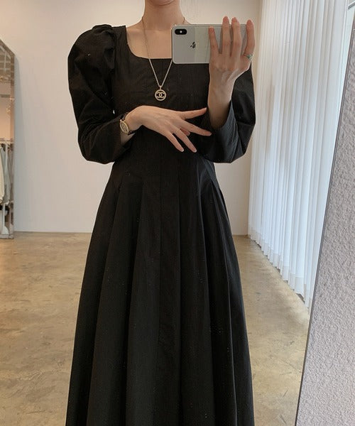 【Jasmine】スクエアネックパワショルロングワンピース