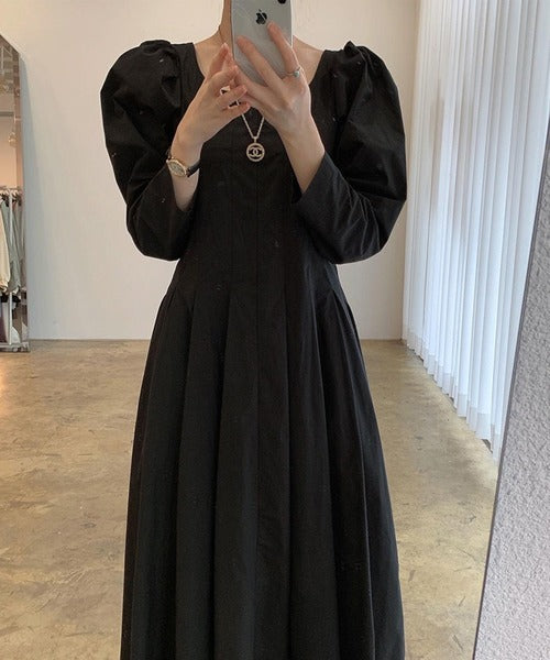 【Jasmine】スクエアネックパワショルロングワンピース