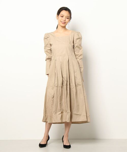 【Jasmine】スクエアネックパワショルロングワンピース