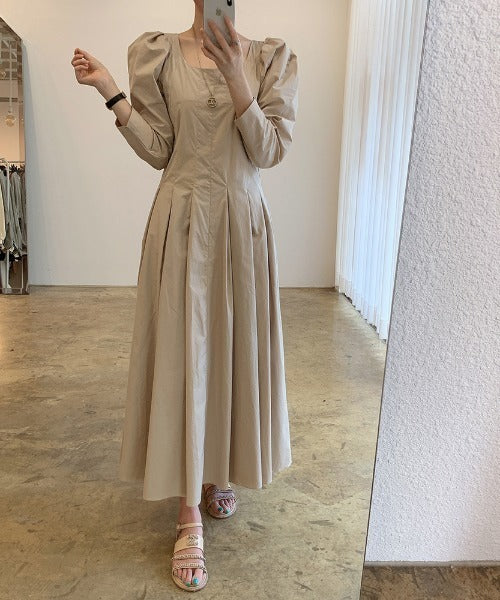 【Jasmine】スクエアネックパワショルロングワンピース