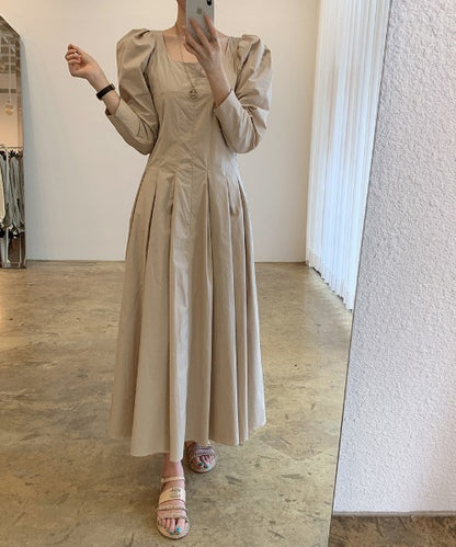 【Jasmine】スクエアネックパワショルロングワンピース