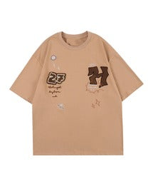 HOOK- アメカジ風ワッペン刺繍半袖TEE