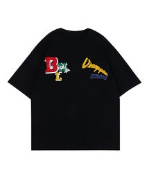 HOOK- アメカジ風ワッペン刺繍半袖TEE